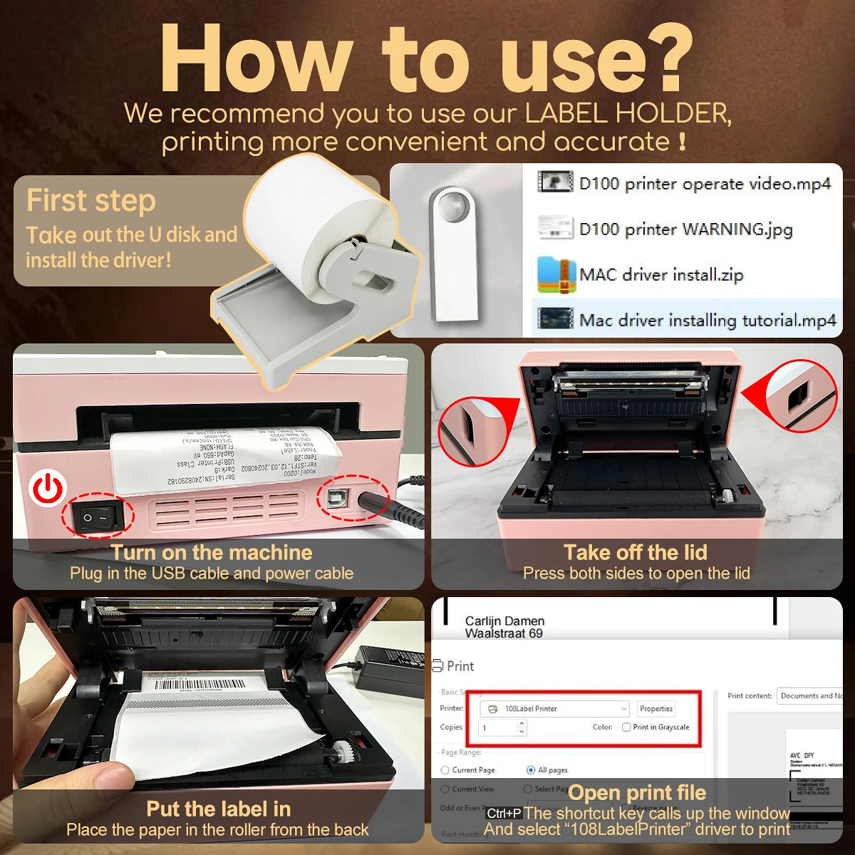 Marklife Thermal Label Printer D200 Mini Bluetooth Wireless 4X6inch Small Shipping Label Printer