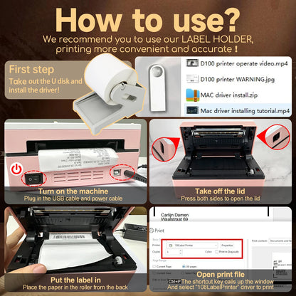 Marklife Thermal Label Printer D200 Mini Bluetooth Wireless 4X6inch Small Shipping Label Printer